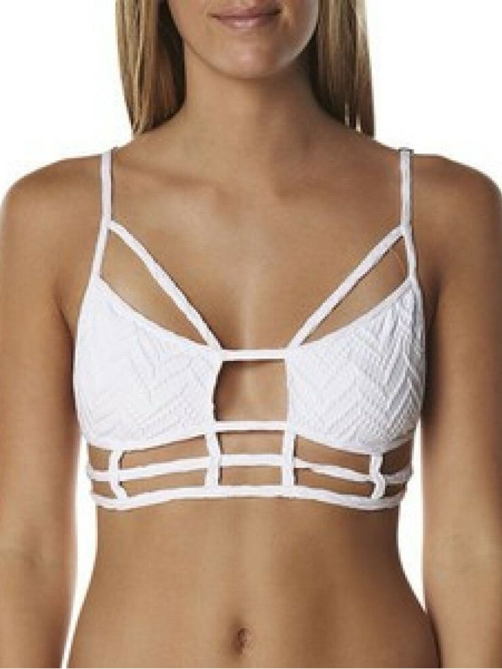 One Teaspoon Superman caged White Strappy Lace-Detail swim Bralette S beach